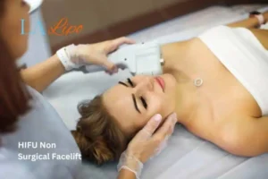 Woman having Hi-Fu to reduce wrinkles Walton-on-Thames.