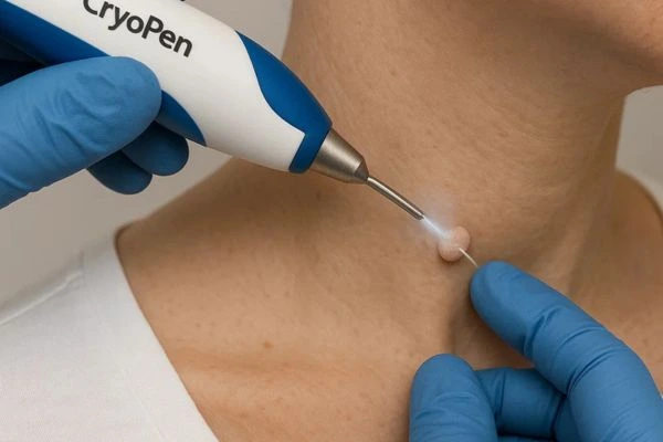 Person receiving cryotherapy Walton-on-Thames for skin tag removal
