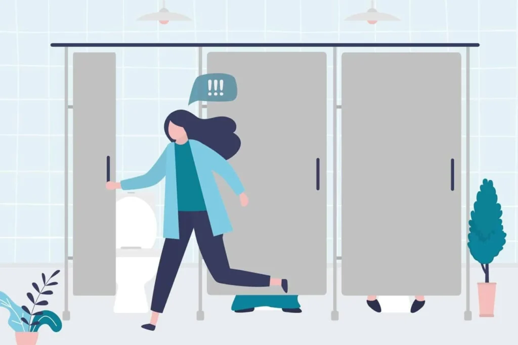 graphic of Urine incontinence Walton-on-Thames woman running to the toilet.