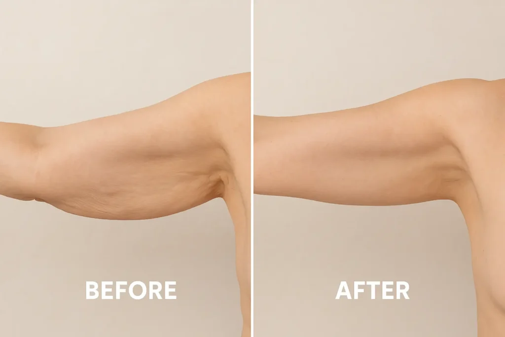 Picture of LA LIPO Walton-on-Thames before and after results of skin tightening treatment on the upper arms.