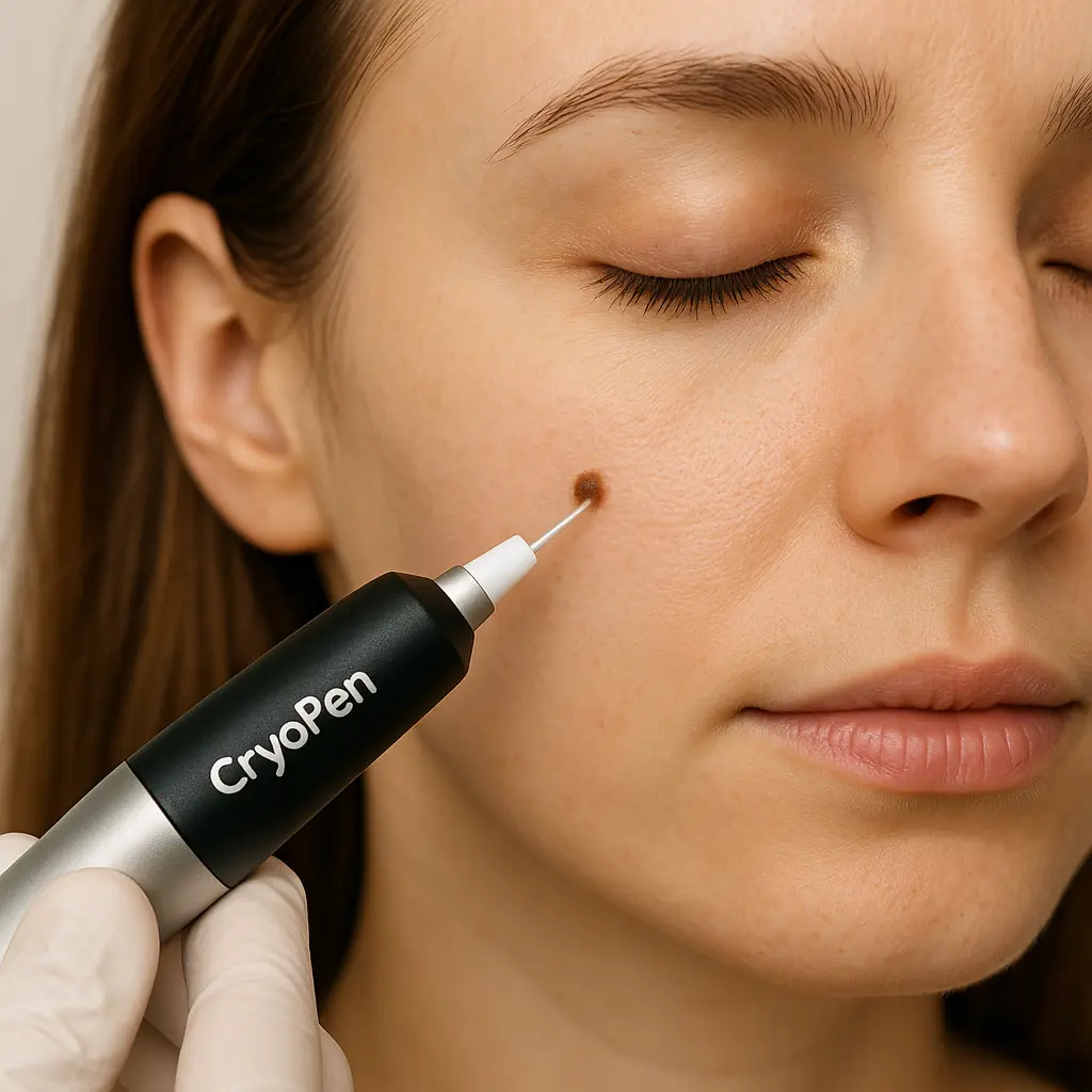 woman receiving facial mole removal Walton-on-Thames using cryopen